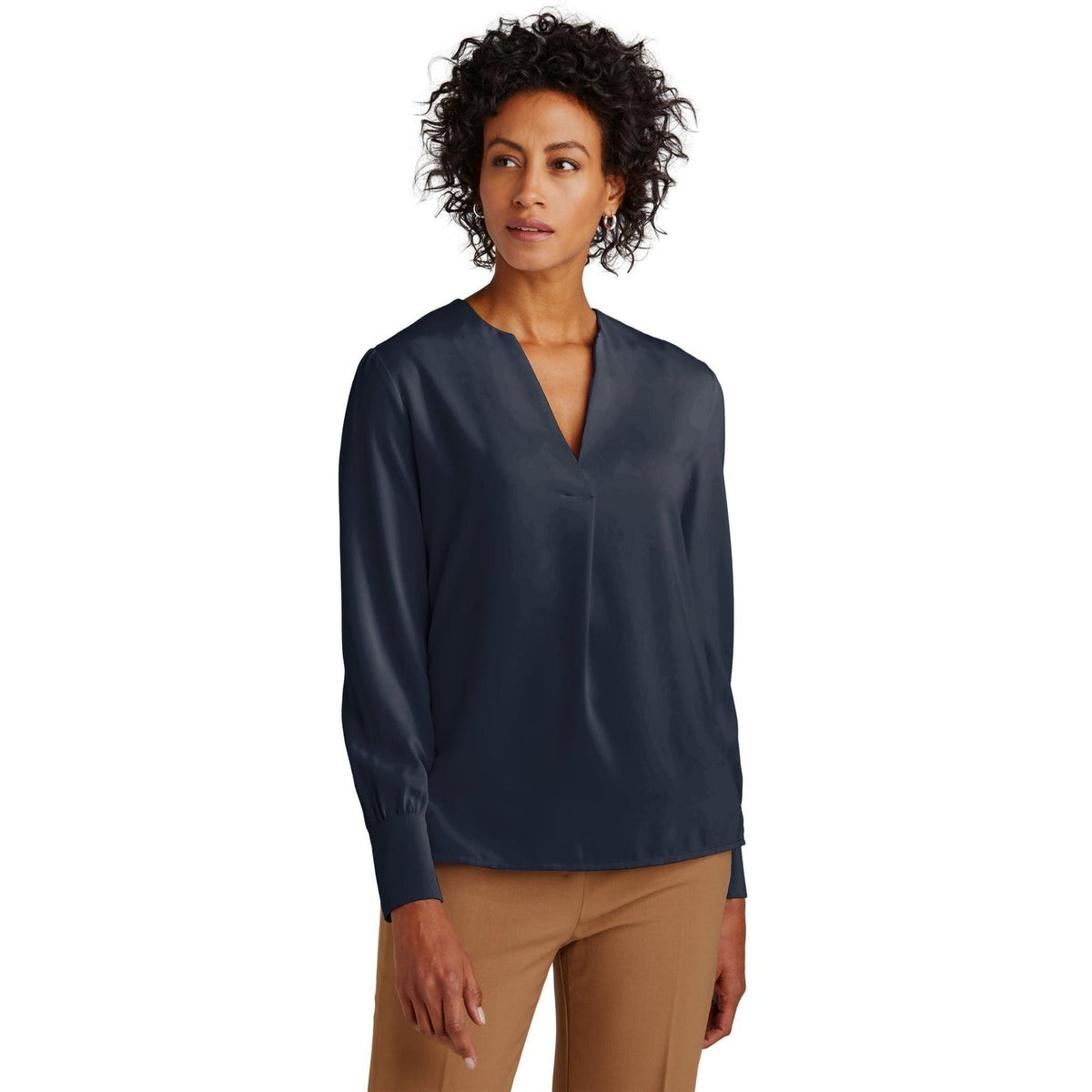 no-logo Brooks Brothers Ladies Open-Neck Satin Blouse-New-Brooks Brothers-Thread Logic