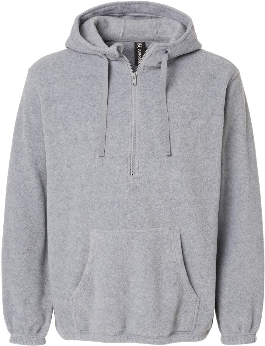 Burnside Polar Fleece Quarter-Zip Hooded Pullover-Apparel-Burnside-Heather Grey-S-Thread Logic