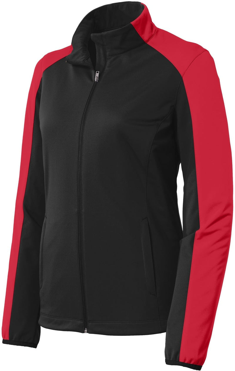 no-logo CLOSEOUT - Port Authority Ladies Active Colorblock Soft Shell Jacket-Discontinued-Port Authority-Deep Black/Rich Red-3XL-Thread Logic