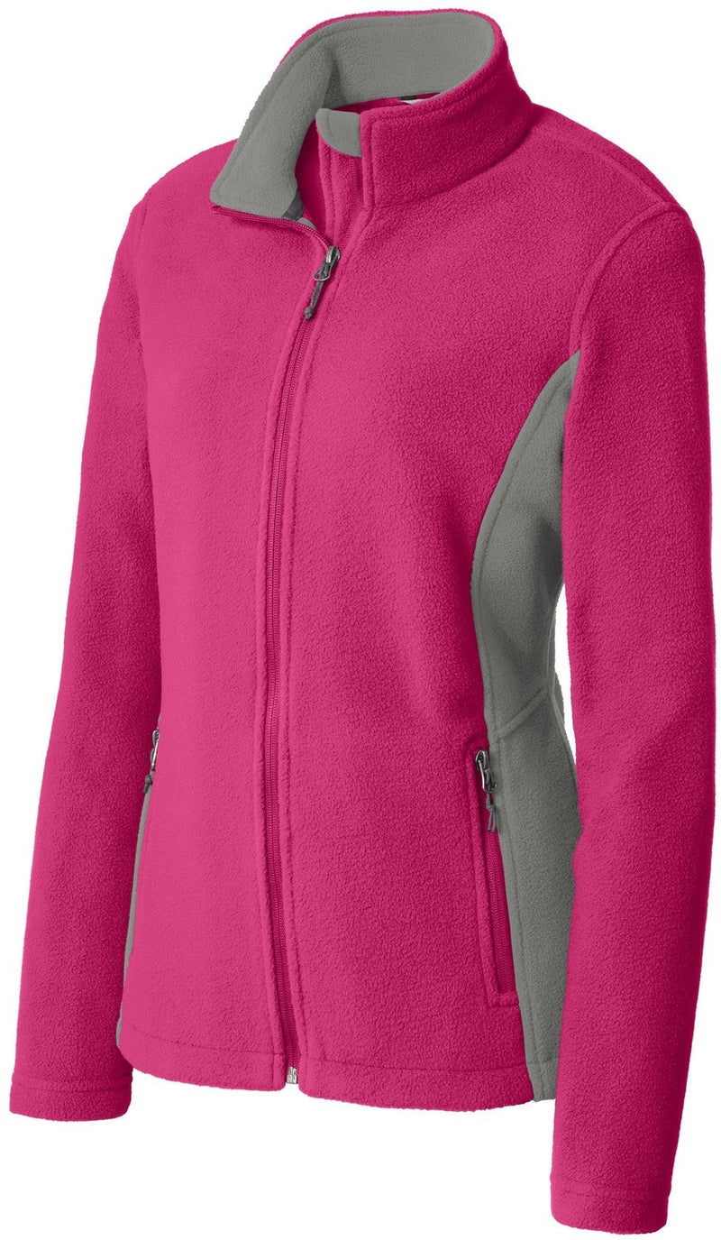 no-logo CLOSEOUT - Port Authority Ladies Colorblock Value Fleece Jacket-Discontinued-Port Authority-Pink Azalea/Deep Smoke-2XL-Thread Logic
