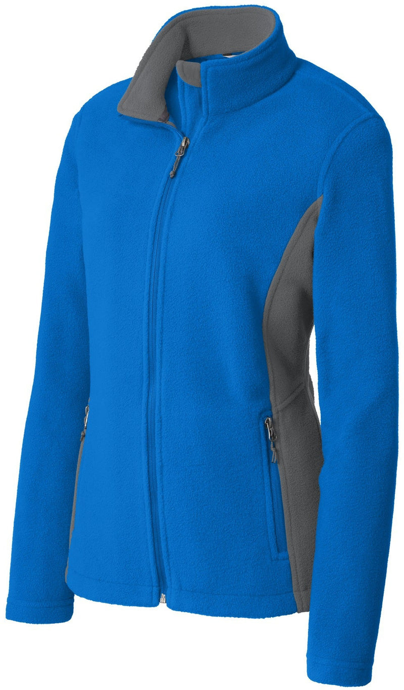 no-logo CLOSEOUT - Port Authority Ladies Colorblock Value Fleece Jacket-Discontinued-Port Authority-Skydiver Blue/Battleship Grey-M-Thread Logic