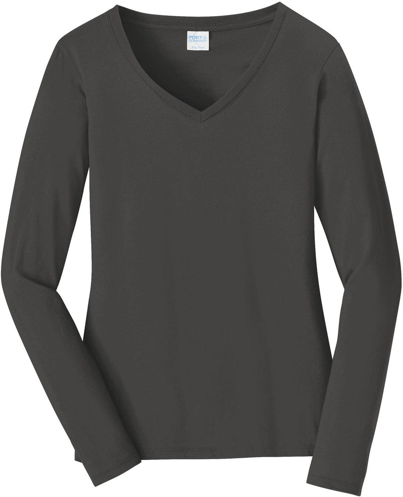 CLOSEOUT - Port & Company Ladies Long Sleeve Fan Favorite V-Neck Tee