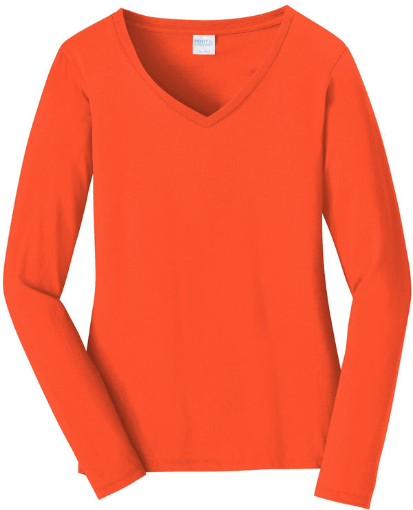 CLOSEOUT - Port & Company Ladies Long Sleeve Fan Favorite V-Neck Tee