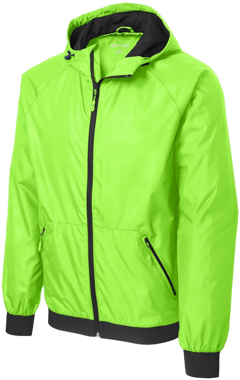  CLOSEOUT - Sport-Tek Embossed Hooded Wind Jacket-Discontinued-Sport-Tek-Lime Shock/Black-S-Thread Logic