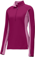  CLOSEOUT - Sport-Tek Ladies Sport-Wick Stretch Contrast 1/2-Zip Pullover-Discontinued-Sport-Tek-Pink Rush/Pink Rush Heather-M-Thread Logic