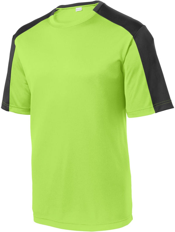  CLOSEOUT - Sport-Tek Posicharge Competitor Sleeve-Blocked Tee-Discontinued-Sport-Tek-Lime Shock/Black-2XL-Thread Logic