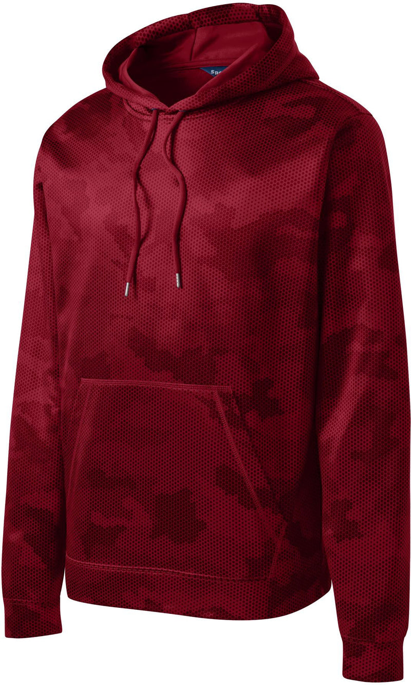  CLOSEOUT - Sport-Tek Sport-Wick Camohex Fleece Hooded Pullover-Discontinued-Sport-Tek-Deep Red-S-Thread Logic