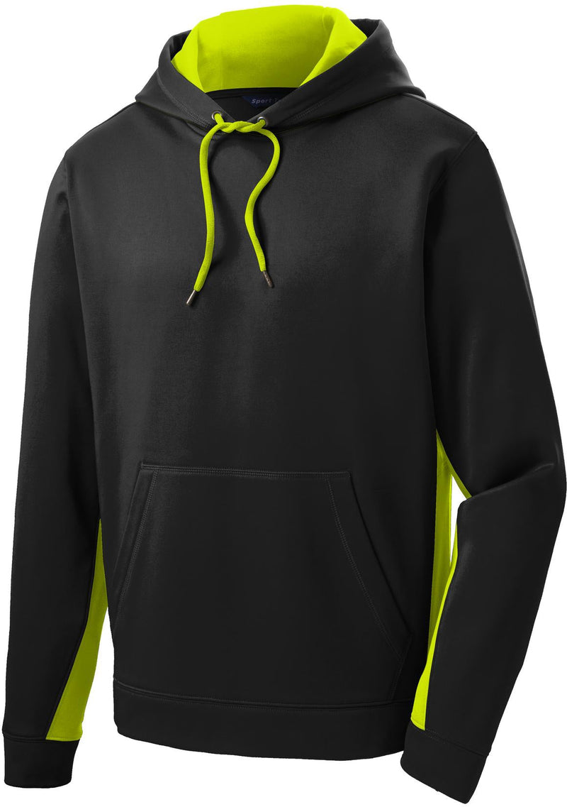  CLOSEOUT - Sport-Tek Sport-Wick Fleece Colorblock Hooded Pullover-Discontinued-Sport-Tek-Black/Safety Yellow-S-Thread Logic
