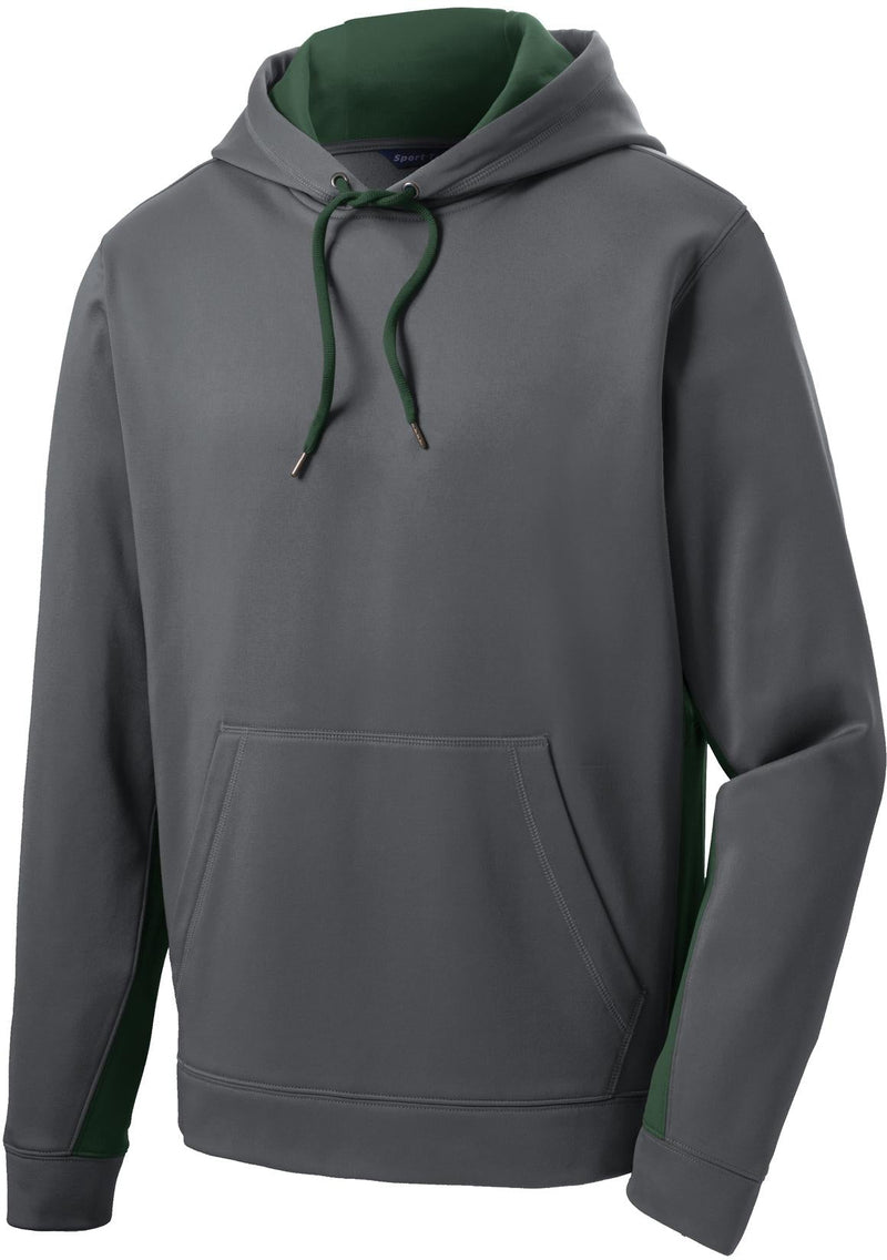  CLOSEOUT - Sport-Tek Sport-Wick Fleece Colorblock Hooded Pullover-Discontinued-Sport-Tek-Dark Smoke Grey/Forest Green-S-Thread Logic