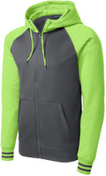  CLOSEOUT - Sport-Tek Sport-Wick Varsity Fleece Full-Zip Hooded Jacket-Discontinued-Sport-Tek-Dark Smoke Grey/Lime Shock-S-Thread Logic