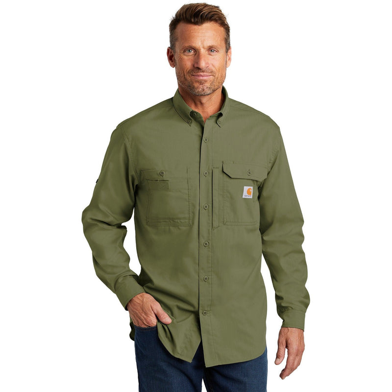 no-logo CLOSEOUT - Carhartt Force Ridgefield Solid Long Sleeve Shirt-Carhartt-Burnt Olive-XL-Thread Logic