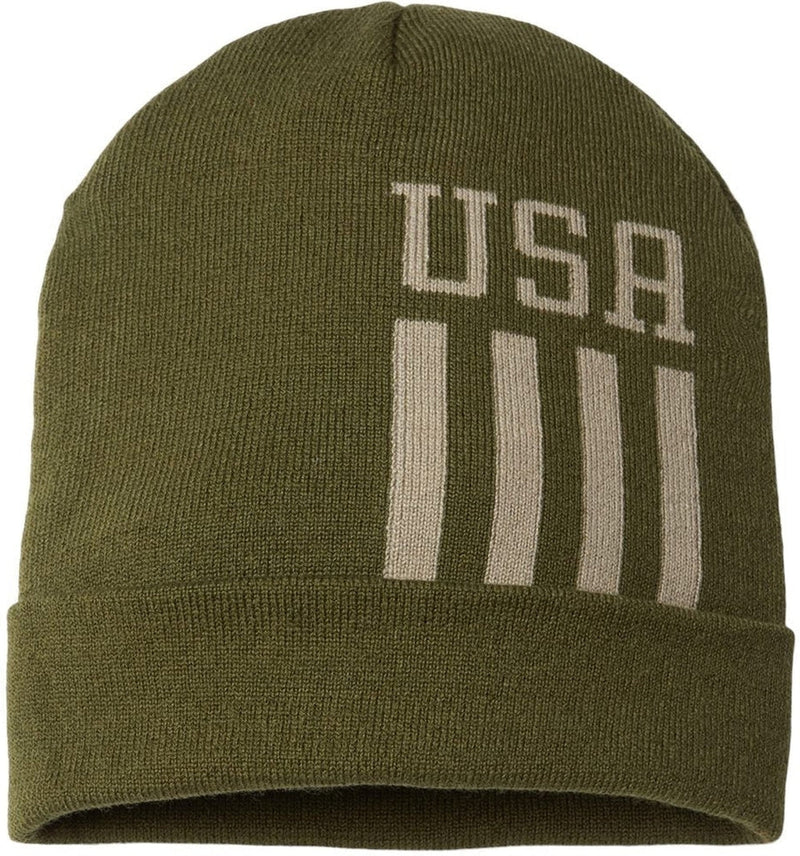 Cap America USA-Made Off Center Patriotic Cuffed Beanie