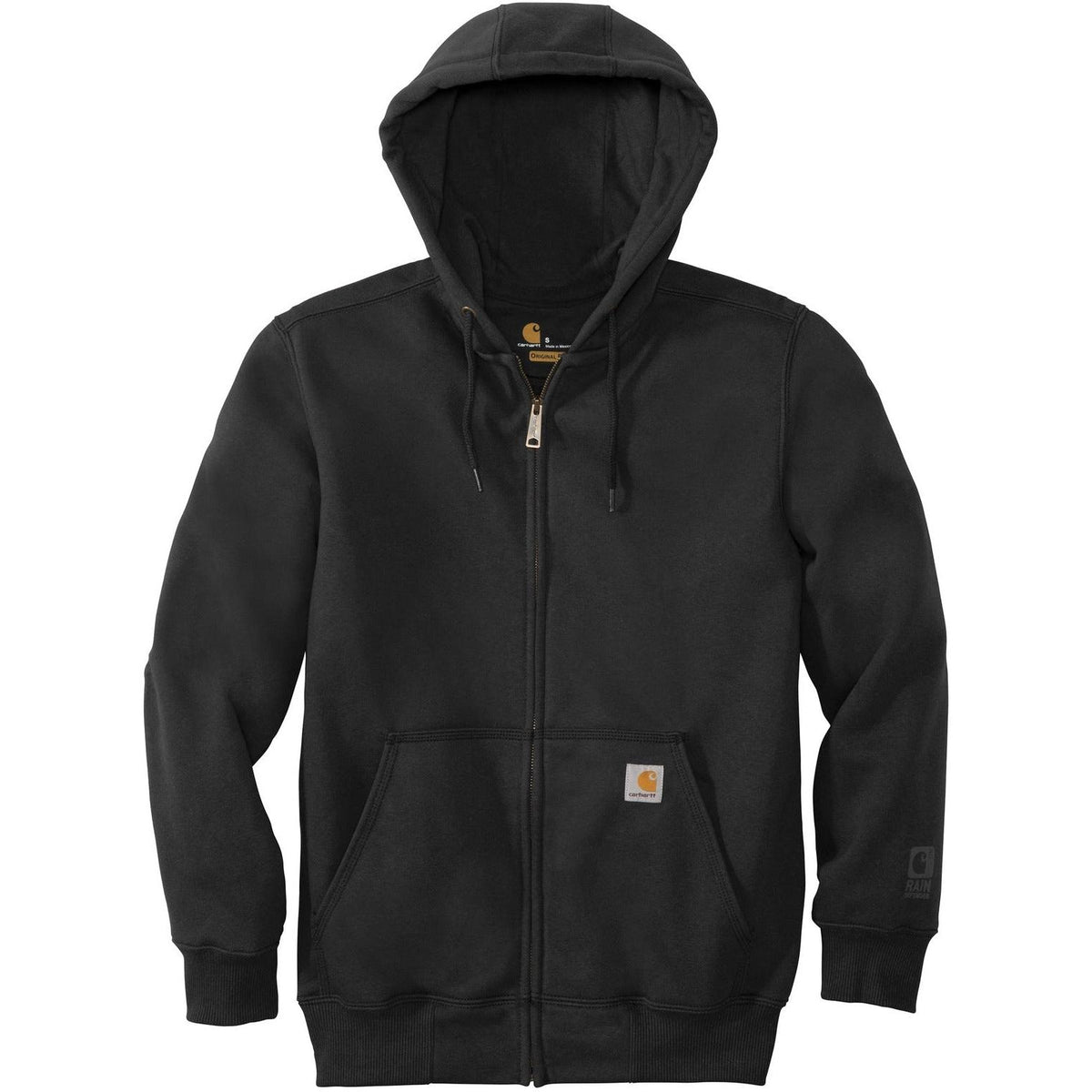 no-logo Carhartt Rain Defender Paxton Heavyweight Hooded Zip-Front Sweatshirt-Full Zips-Carhartt-Black-S-Thread Logic