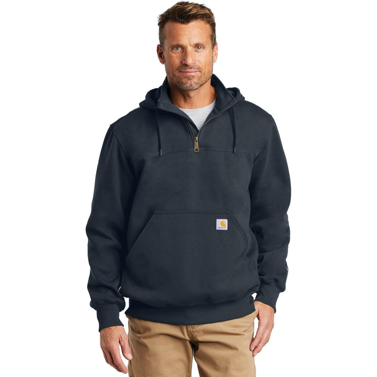 no-logo Carhartt Rain Defender Paxton Heavyweight Hooded Zip Mock Sweatshirt-Quarter Zips-Carhartt-Thread Logic