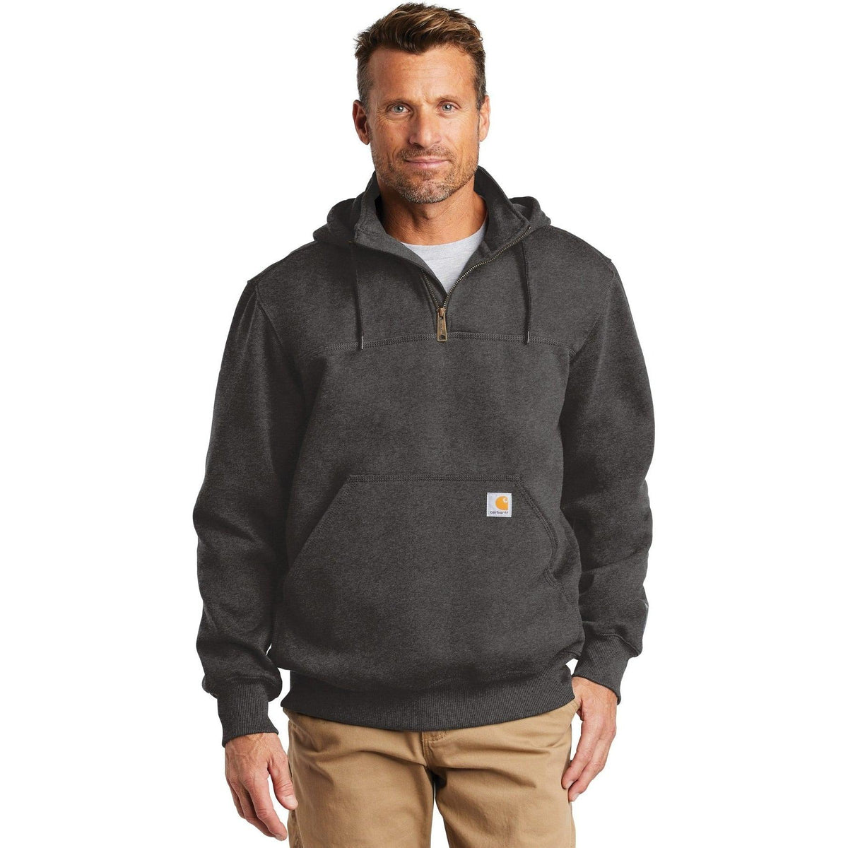 no-logo Carhartt Rain Defender Paxton Heavyweight Hooded Zip Mock Sweatshirt-Quarter Zips-Carhartt-Thread Logic