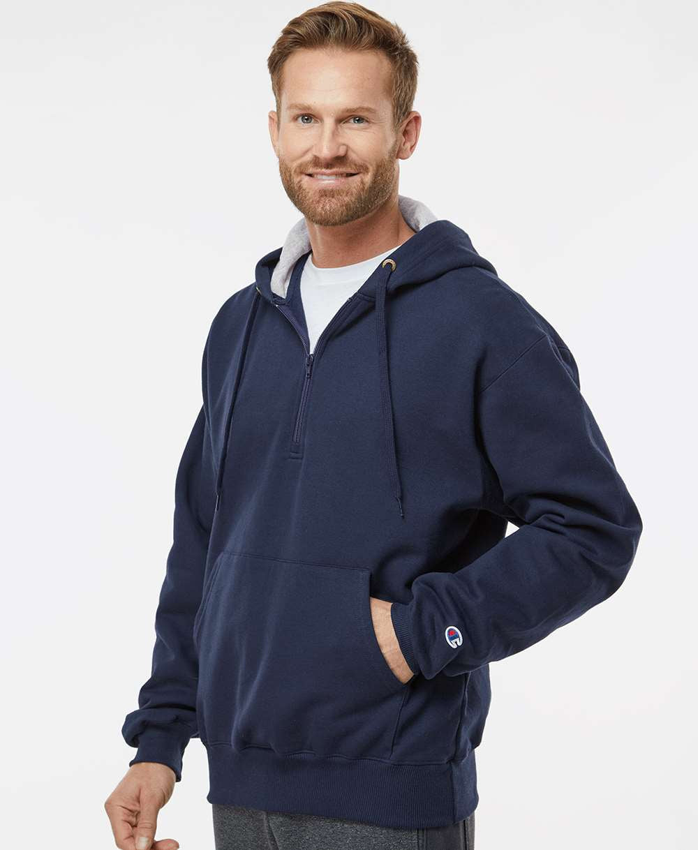 no-logo Champion Cotton Max Hooded Quarter-Zip Sweatshirt-Men's Layering-Champion-Thread Logic