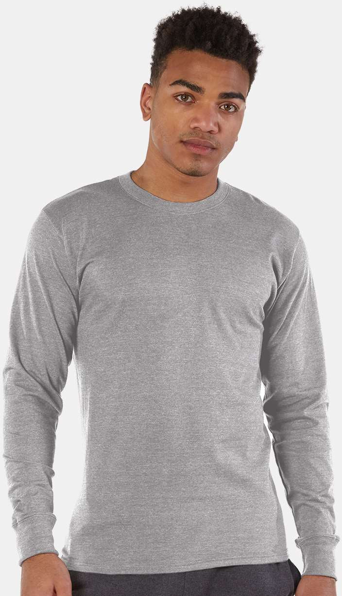 no-logo Champion Premium Fashion Classics Long Sleeve T-Shirt-Men's T Shirts-Champion-Oxford Grey-S-Thread Logic