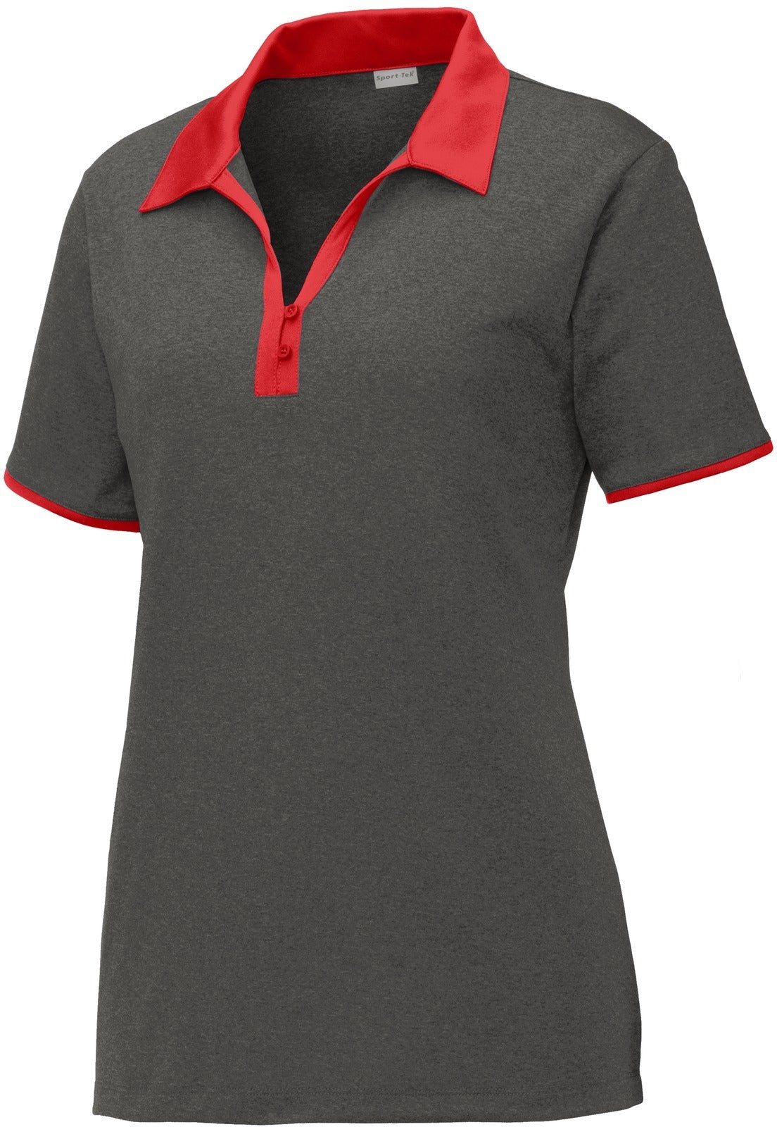  Closeout - Sport-Tek Ladies Heather Contender Contrast Polo-Discontinued-Sport-Tek-Graphite Heather/True Red-S-Thread Logic