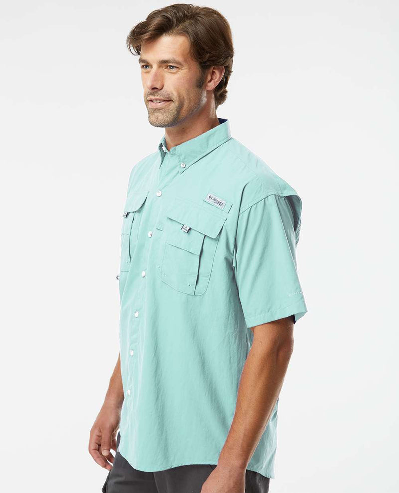 Custom Columbia Mens Bahama Short-Sleeve Shirt, Gulf Stream