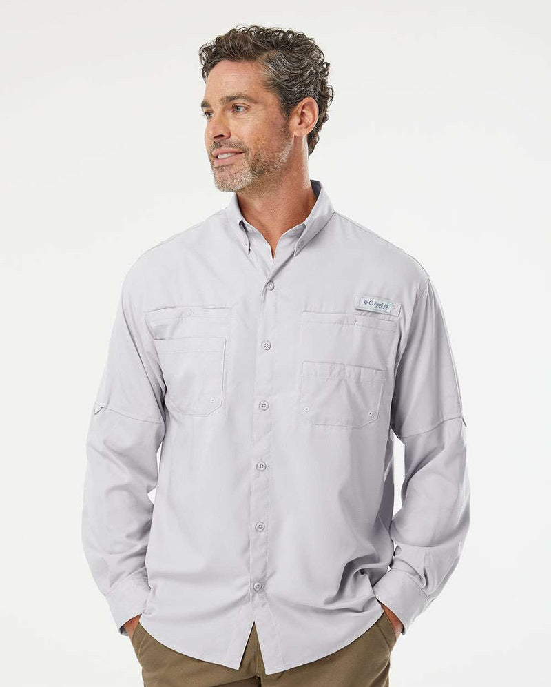 Embroidered Work Shirts Columbia Men's Cool Grey PFG Tamiami II  Short-Sleeve Shirt