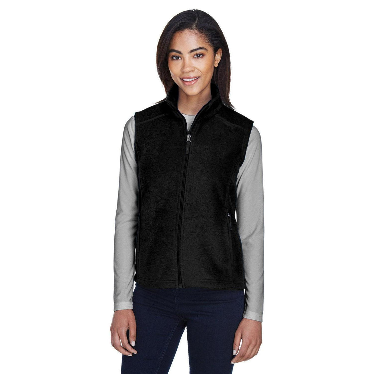 no-logo  Core 365 Ladies Journey Fleece Vest-Ladies Layering-CORE365-Black-XS-Thread Logic