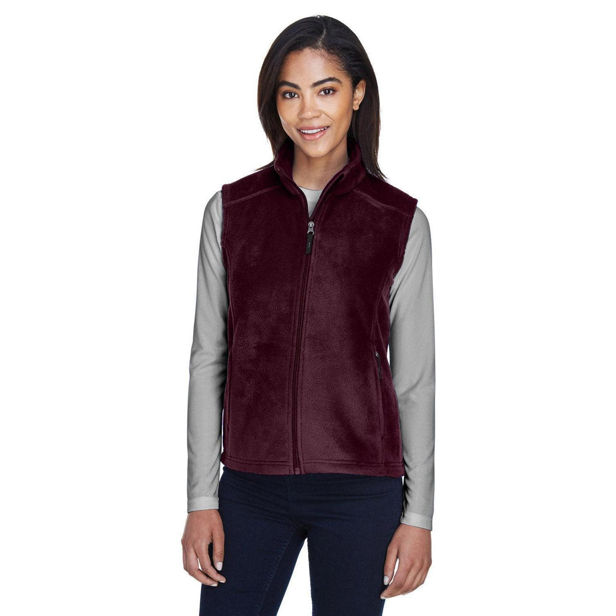 no-logo  Core 365 Ladies Journey Fleece Vest-Ladies Layering-CORE365-Burgundy-XS-Thread Logic