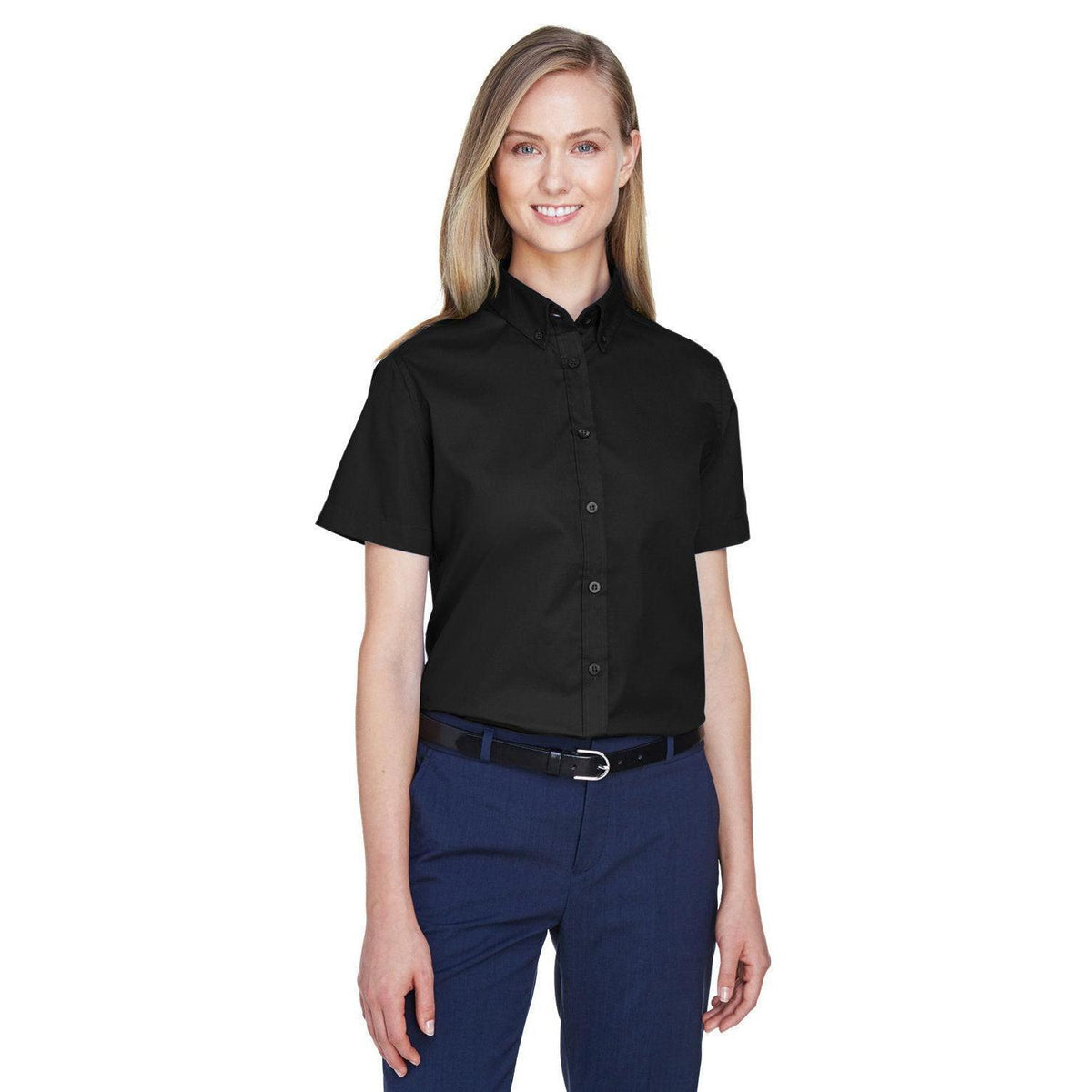 no-logo Core 365 Women's Optimum Short-Sleeve Twill Shirt-Dress Shirts-CORE365-Black-XS-Thread Logic