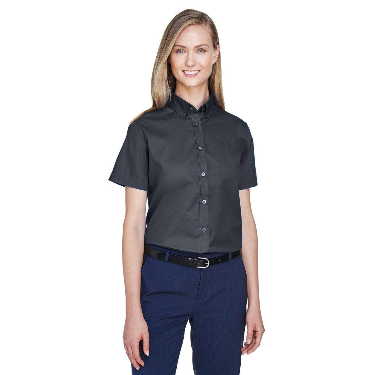 no-logo Core 365 Women's Optimum Short-Sleeve Twill Shirt-Dress Shirts-CORE365-Carbon-XS-Thread Logic
