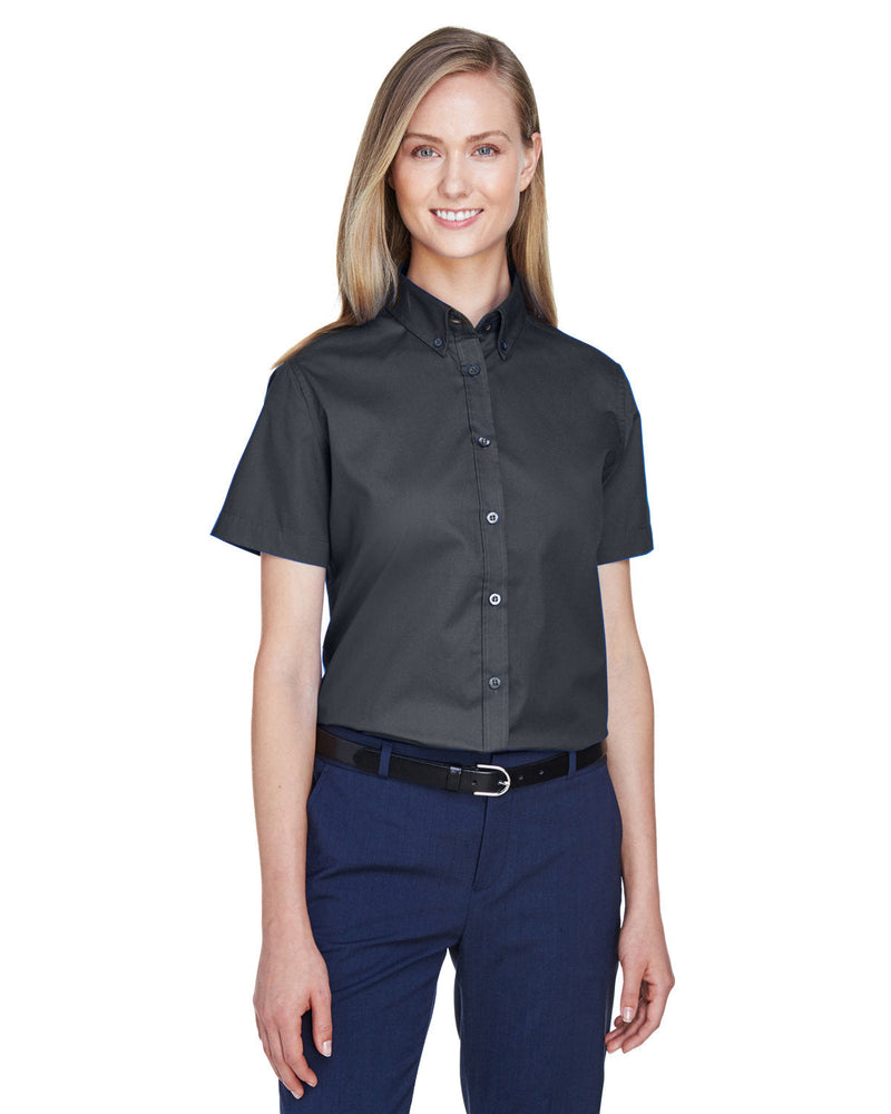  Core 365 Ladies Optimum Short-Sleeve Twill Shirt-Ladies Dress Shirts-CORE365-Carbon-XS-Thread Logic