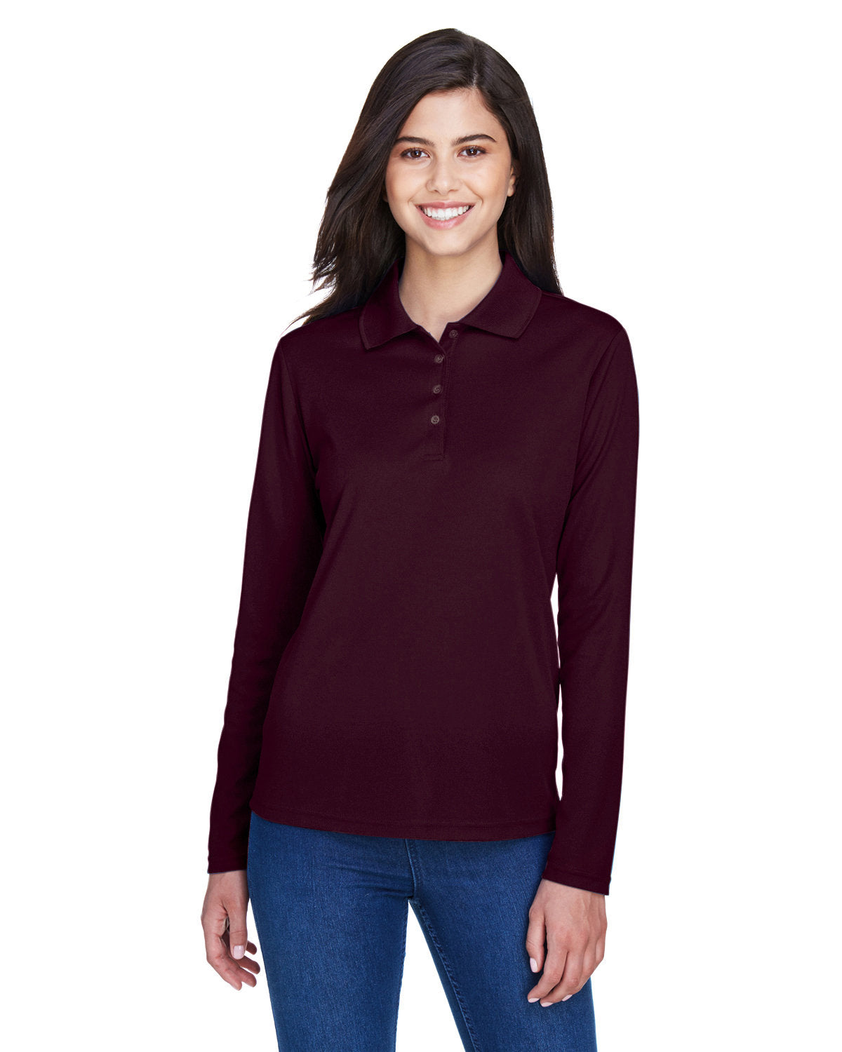  Core 365 Ladies Pinnacle Performance Long-Sleeve Pique Polo-Ladies Polos-CORE365-Burgundy-XS-Thread Logic