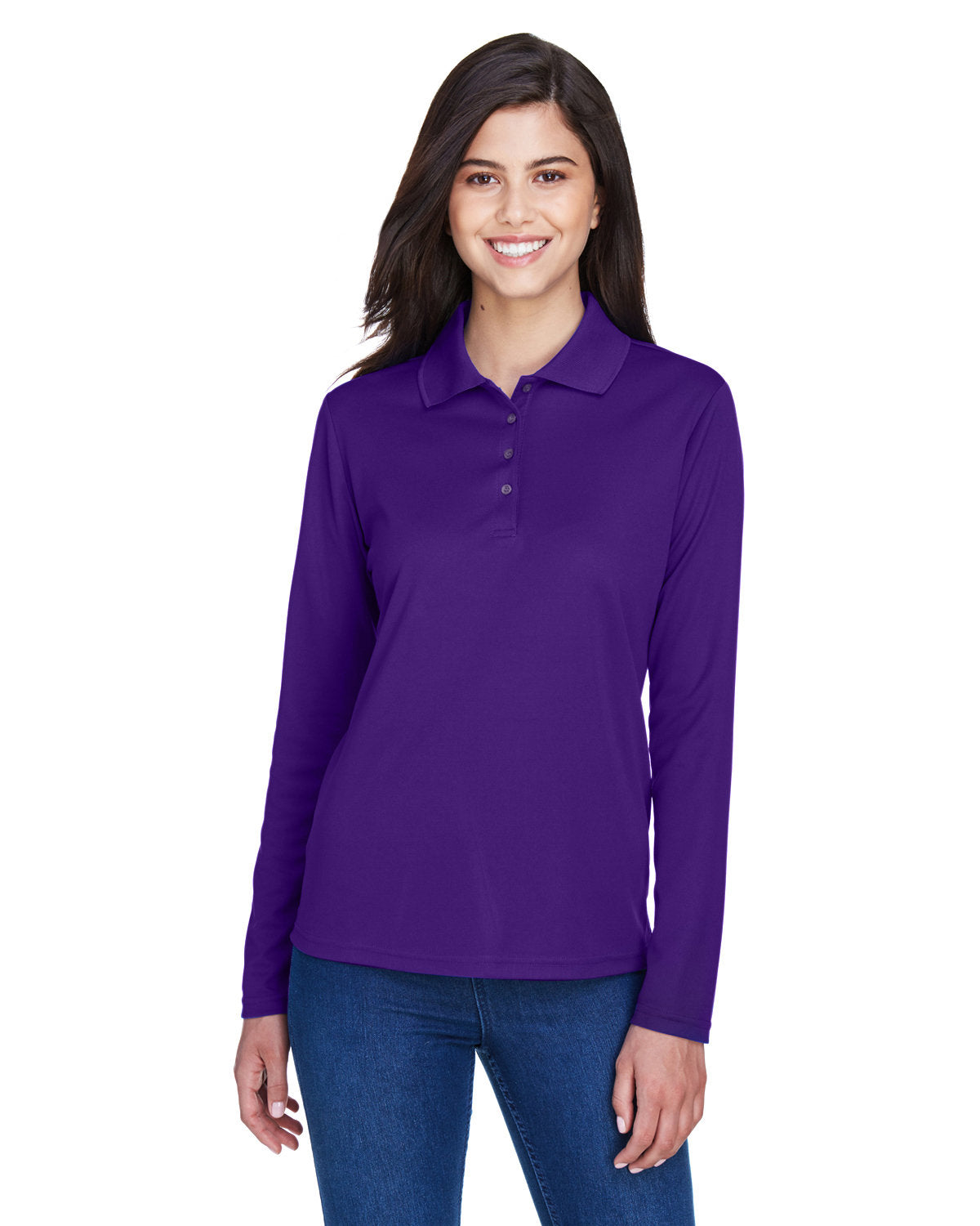  Core 365 Ladies Pinnacle Performance Long-Sleeve Pique Polo-Ladies Polos-CORE365-Campus Purple-XS-Thread Logic