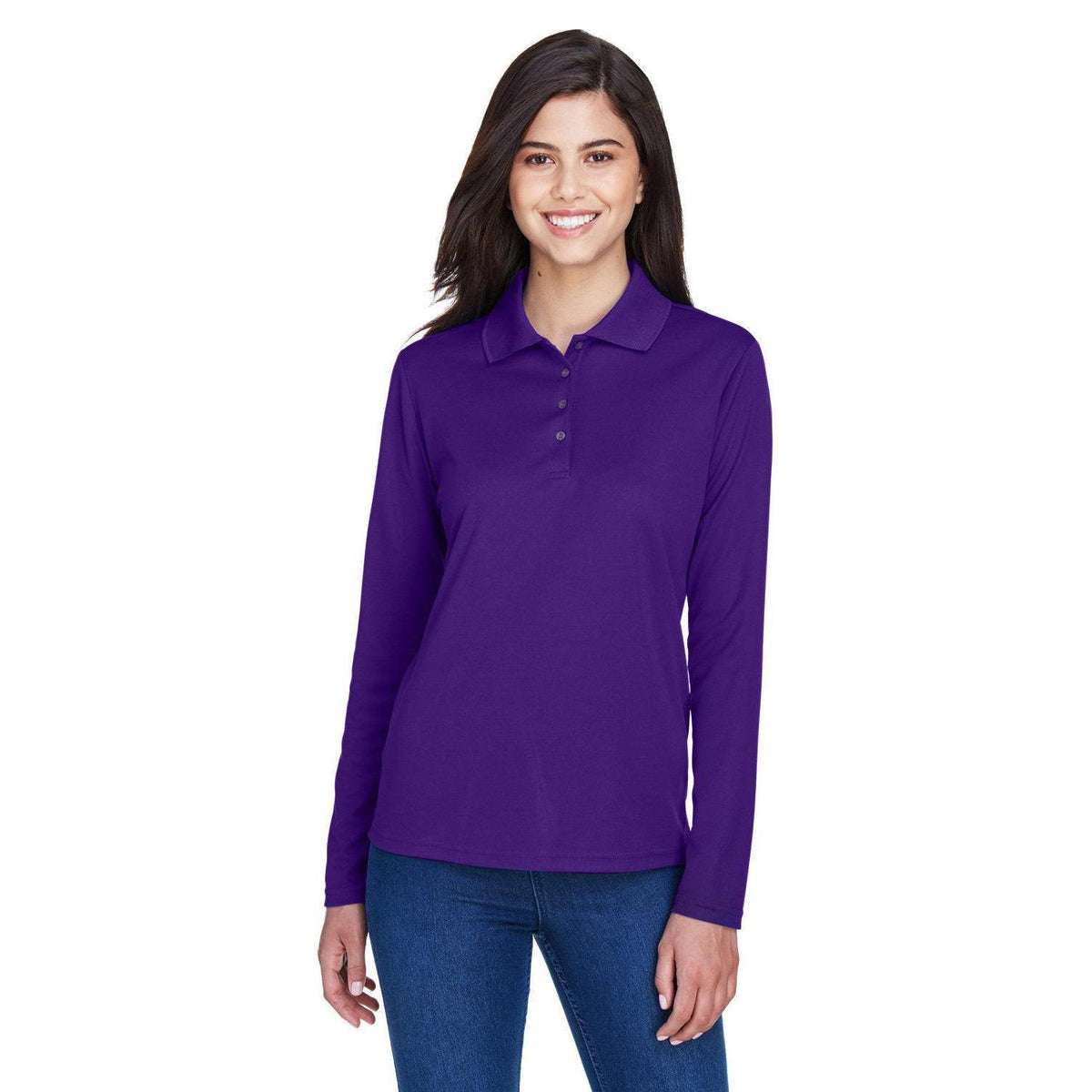 no-logo Core 365 Women's Pinnacle Performance Long-Sleeve Pique Polo-Ladies Polos-CORE365-Campus Purple-XS-Thread Logic