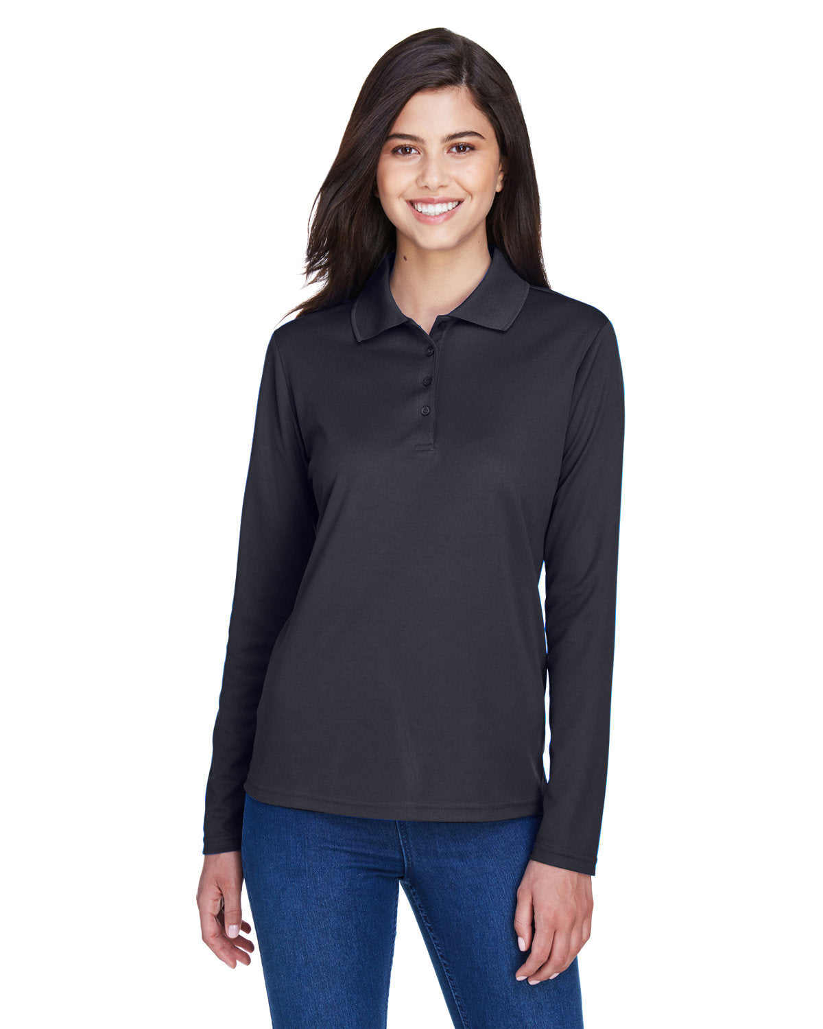  Core 365 Ladies Pinnacle Performance Long-Sleeve Pique Polo-Ladies Polos-CORE365-Carbon-XS-Thread Logic