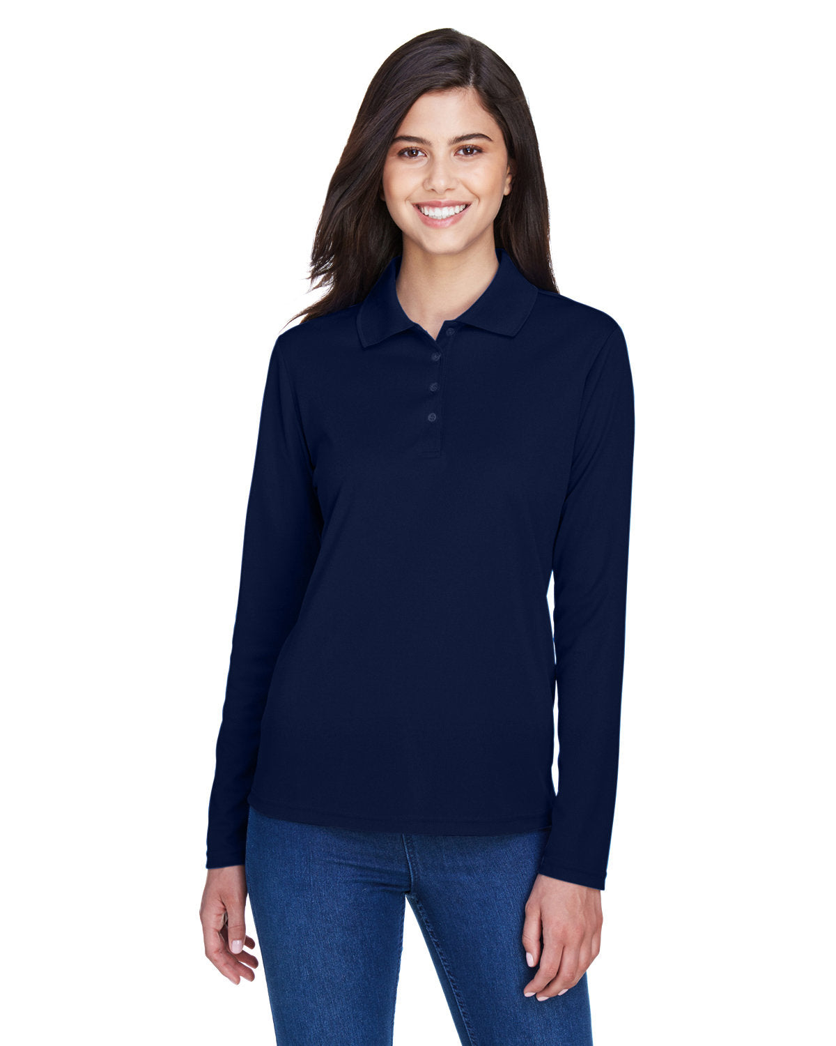  Core 365 Ladies Pinnacle Performance Long-Sleeve Pique Polo-Ladies Polos-CORE365-Classic Navy-XS-Thread Logic