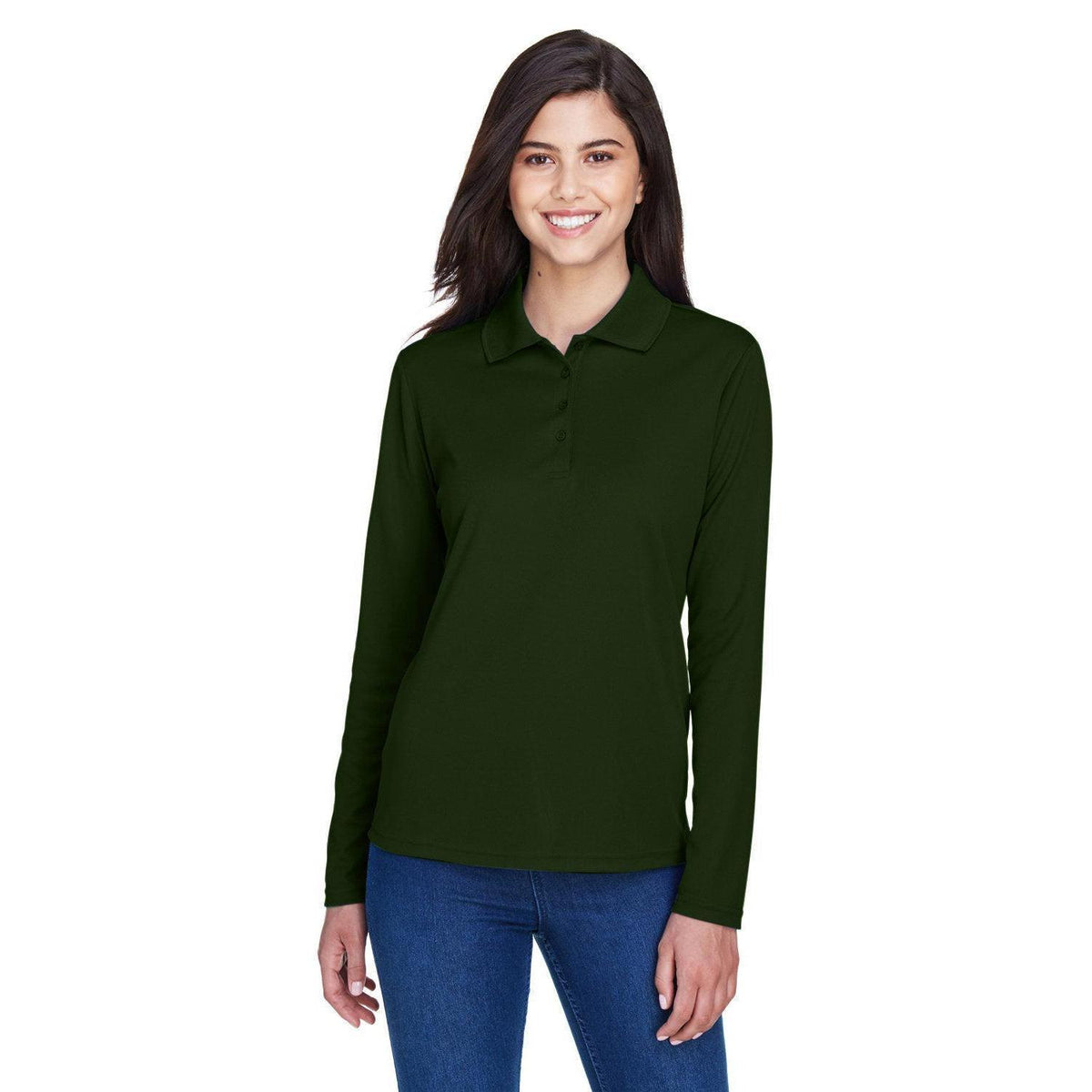 no-logo Core 365 Women's Pinnacle Performance Long-Sleeve Pique Polo-Ladies Polos-CORE365-Forest-XS-Thread Logic