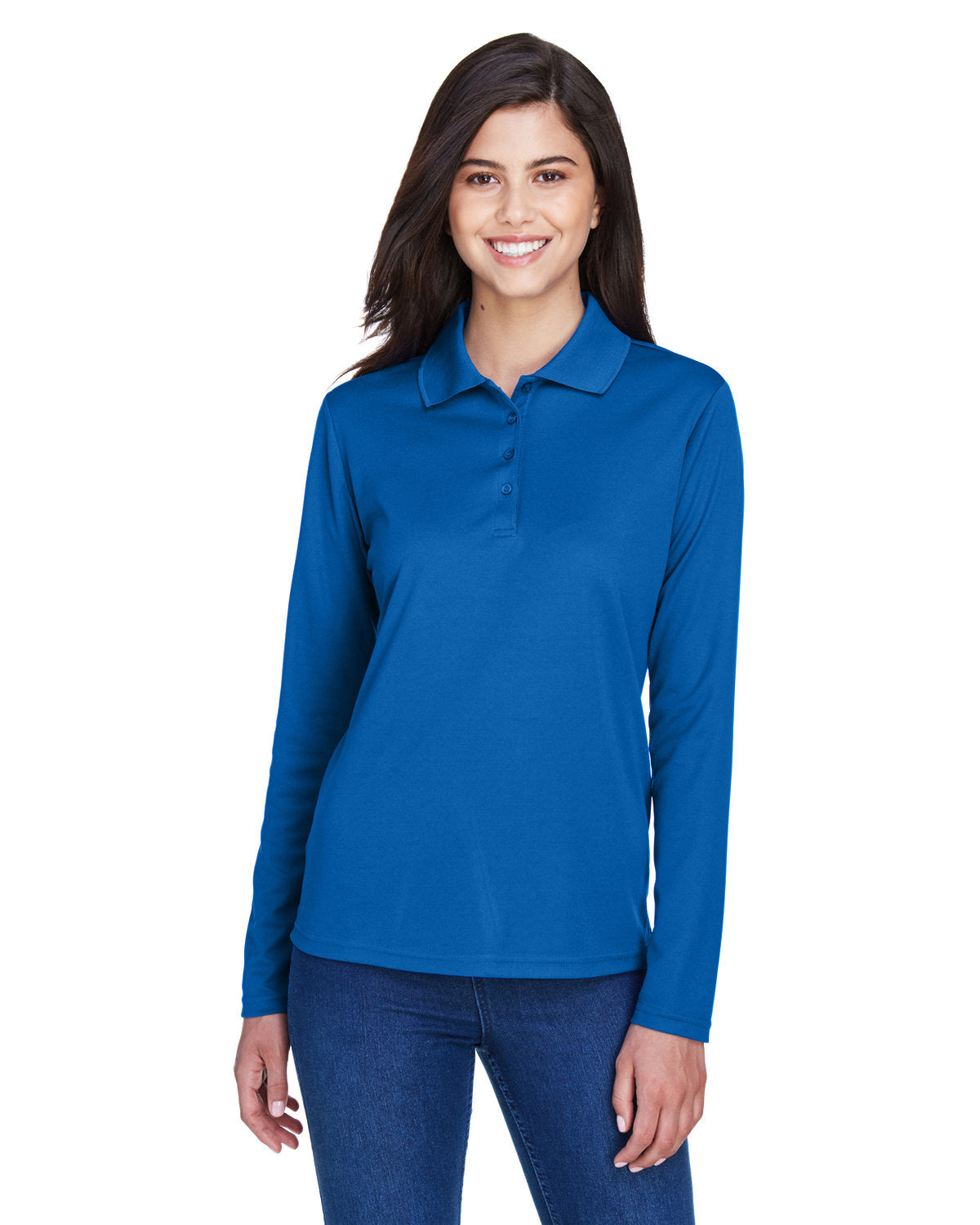  Core 365 Ladies Pinnacle Performance Long-Sleeve Pique Polo-Ladies Polos-CORE365-True Royal-XS-Thread Logic