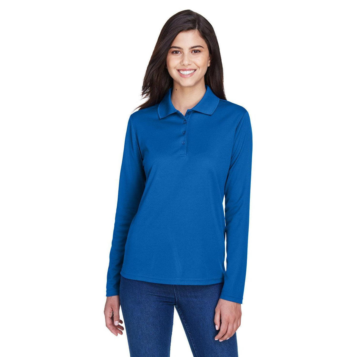 no-logo Core 365 Women's Pinnacle Performance Long-Sleeve Pique Polo-Ladies Polos-CORE365-True Royal-XS-Thread Logic