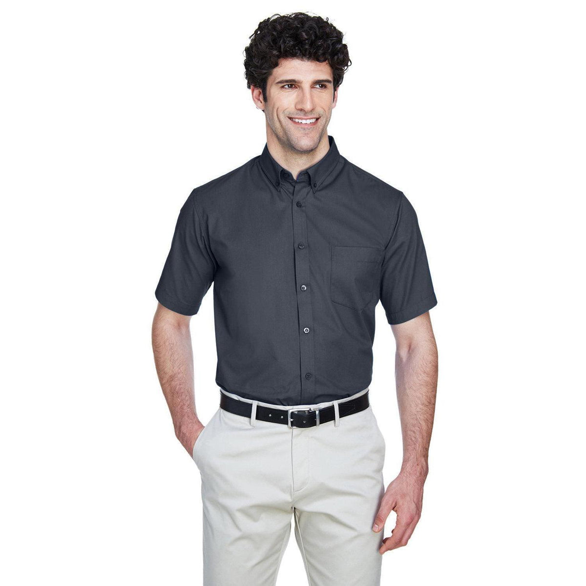 no-logo Core 365 Optimum Short-Sleeve Twill Shirt-Dress Shirts-CORE365-Carbon-S-Thread Logic