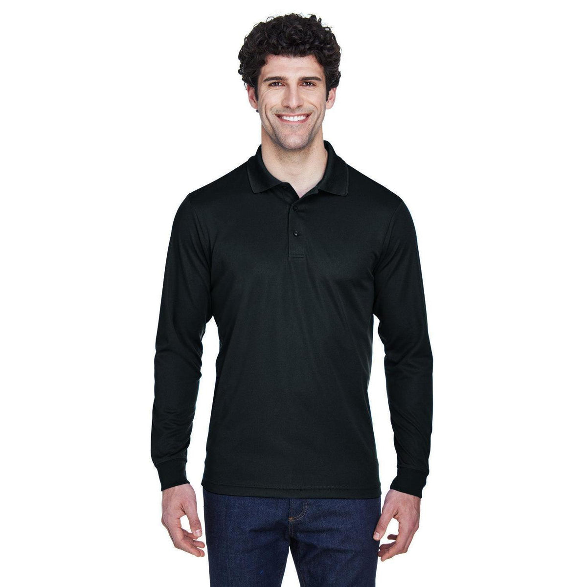 no-logo Core 365 Pinnacle Performance Long-Sleeve Pique Polo-Polos-CORE365-Black-S-Thread Logic