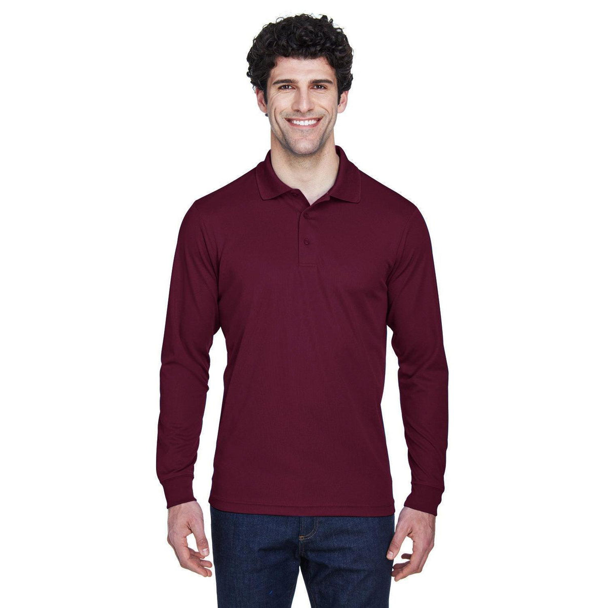 no-logo Core 365 Pinnacle Performance Long-Sleeve Pique Polo-Polos-CORE365-Burgundy-S-Thread Logic