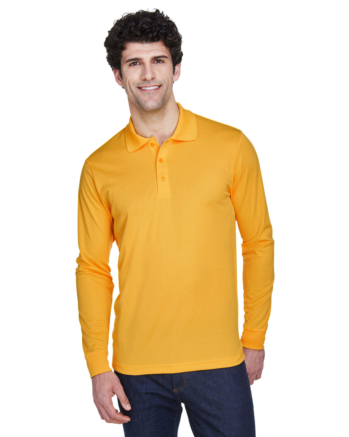  Core 365 Pinnacle Performance Long-Sleeve Pique Polo-Men's Polos-CORE365-Campus Gold-S-Thread Logic