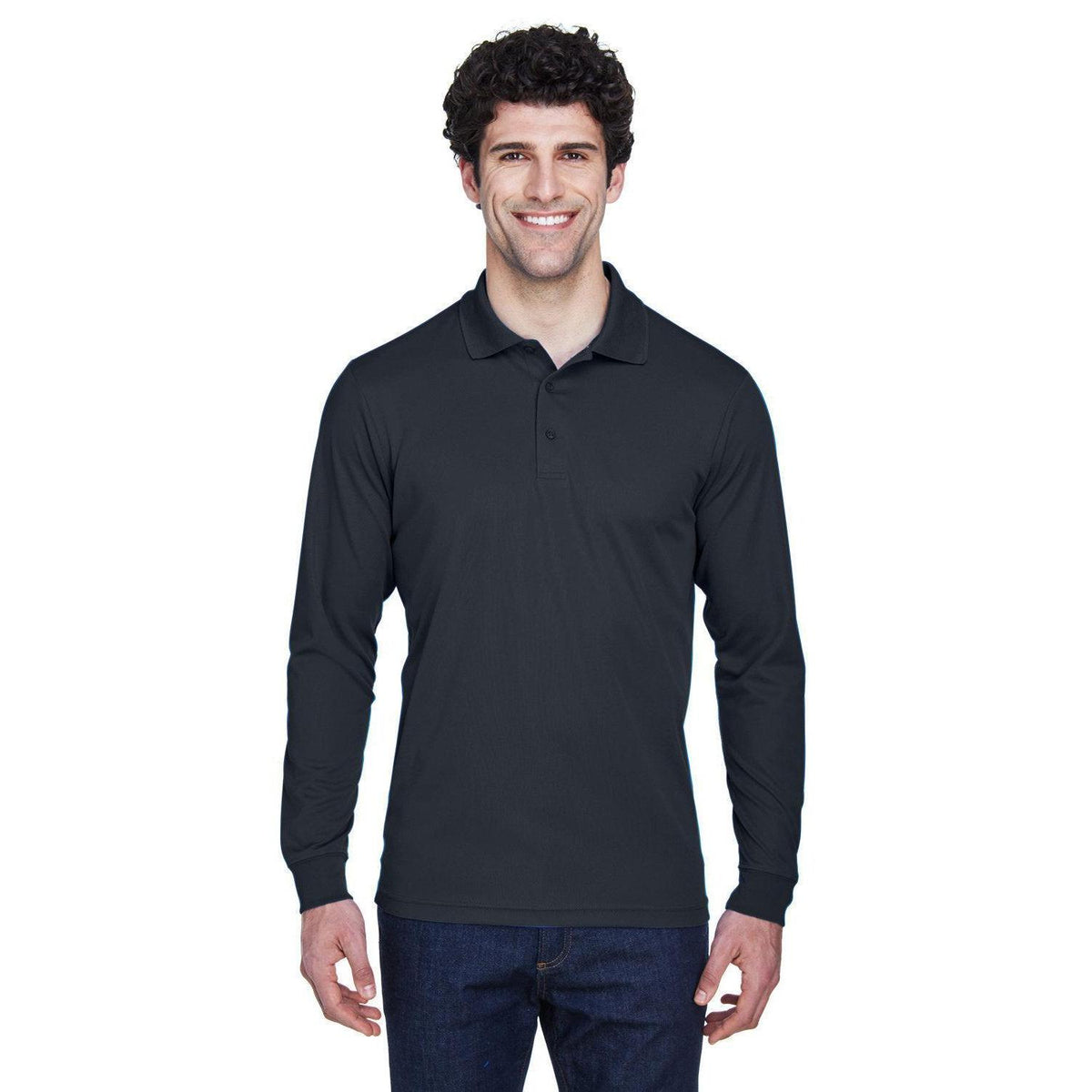 no-logo Core 365 Pinnacle Performance Long-Sleeve Pique Polo-Polos-CORE365-Carbon-S-Thread Logic