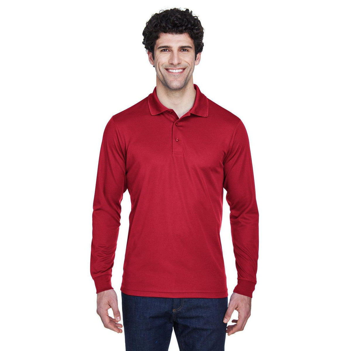 no-logo Core 365 Pinnacle Performance Long-Sleeve Pique Polo-Polos-CORE365-Classic Red-S-Thread Logic