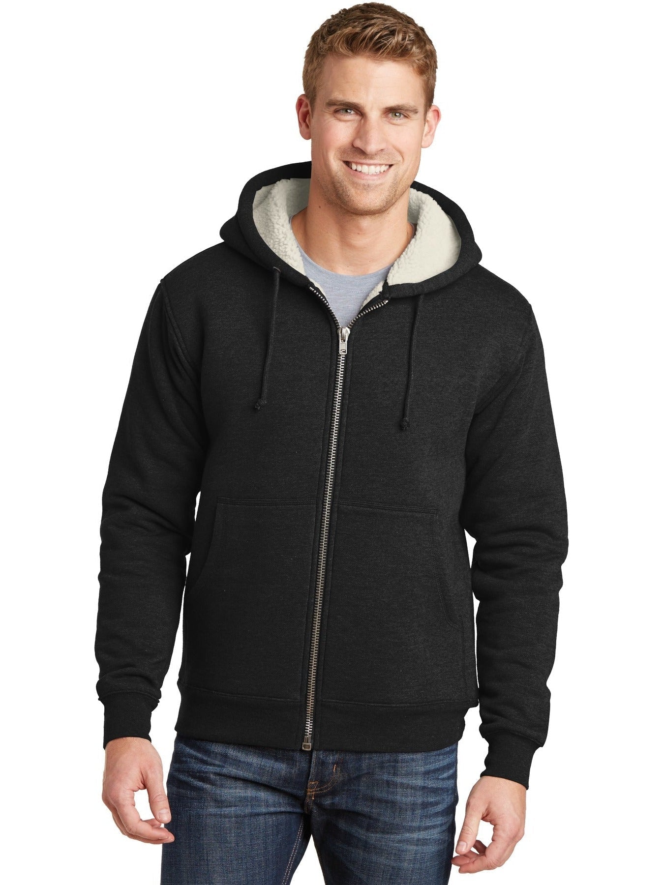 no-logo CornerStone Heavyweight Sherpa-Lined Hooded Fleece Jacket-Regular-Cornerstone-Thread Logic