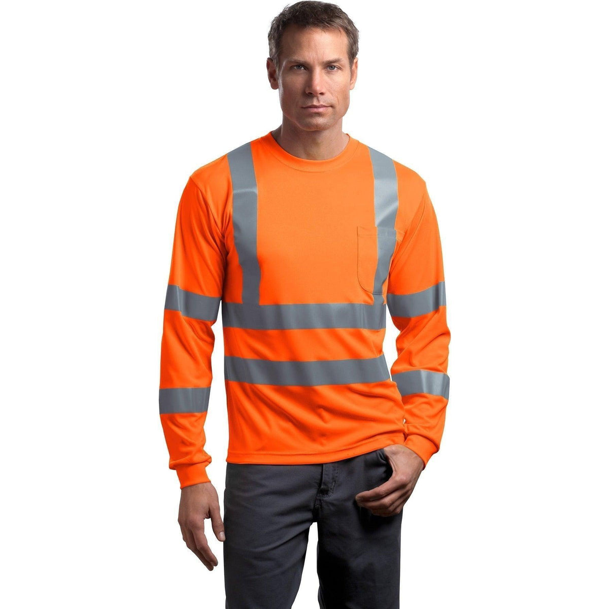 no-logo Cornerstone ANSI 107 Class 3 Long Sleeve Snag-Resistant Reflective T-Shirt-Regular-CornerStone-Thread Logic