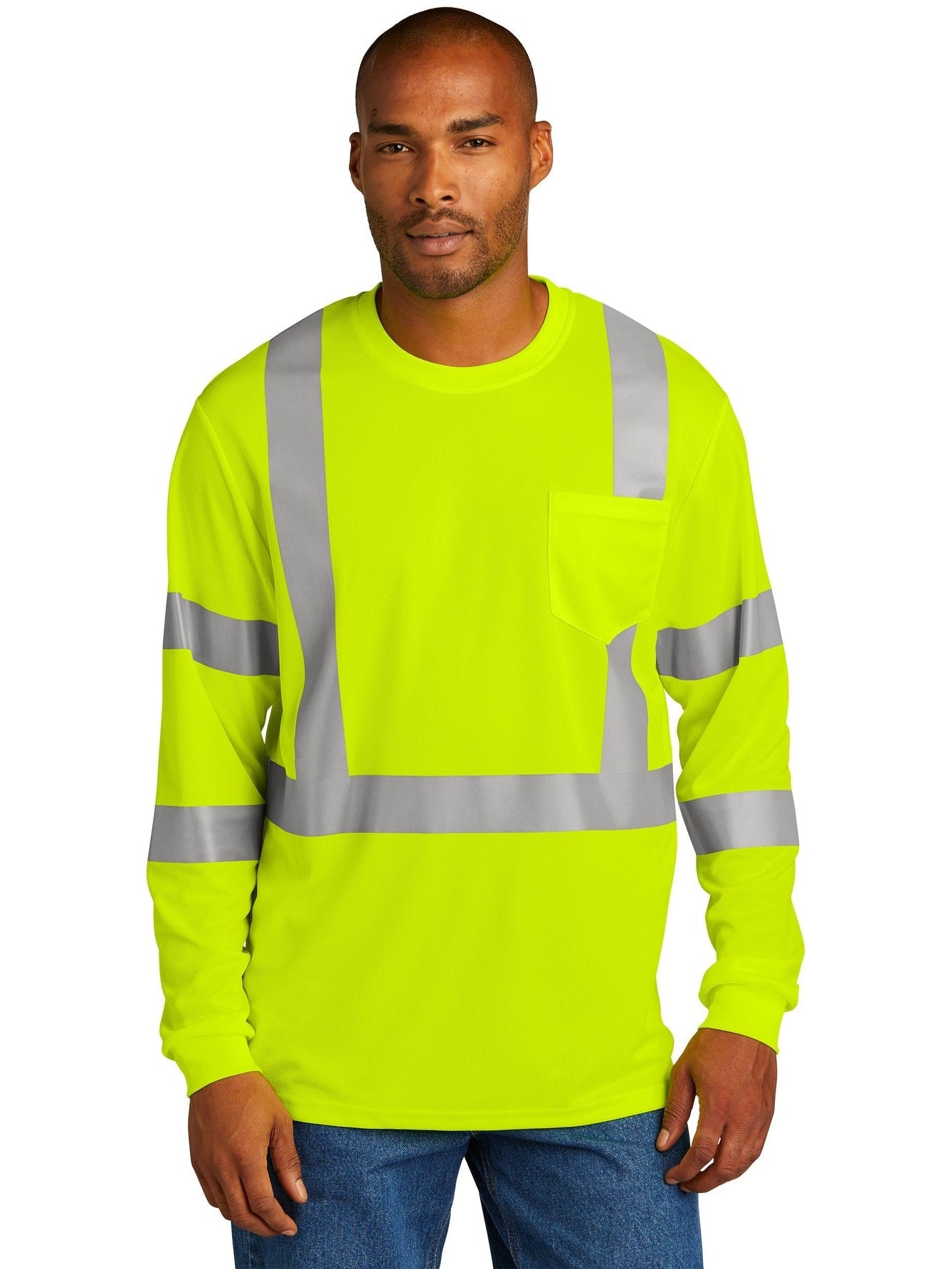 no-logo Cornerstone ANSI 107 Class 3 Mesh Long Sleeve Tee-Regular-CornerStone-Thread Logic