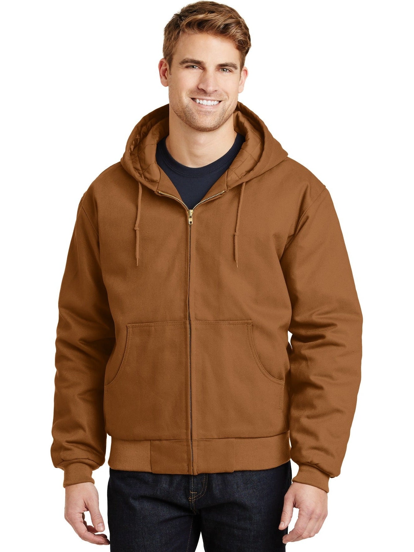 ジャケット・アウター MONOHA Coated cotton work jacket / brown Cornerstone J763H Jacket with Custom Embroidery