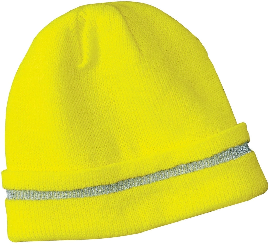 no-logo Cornerstone Enhanced Visibility Beanie With Reflective Stripe-Regular-CornerStone-Safety Yellow/Reflective-OSFA-Thread Logic 