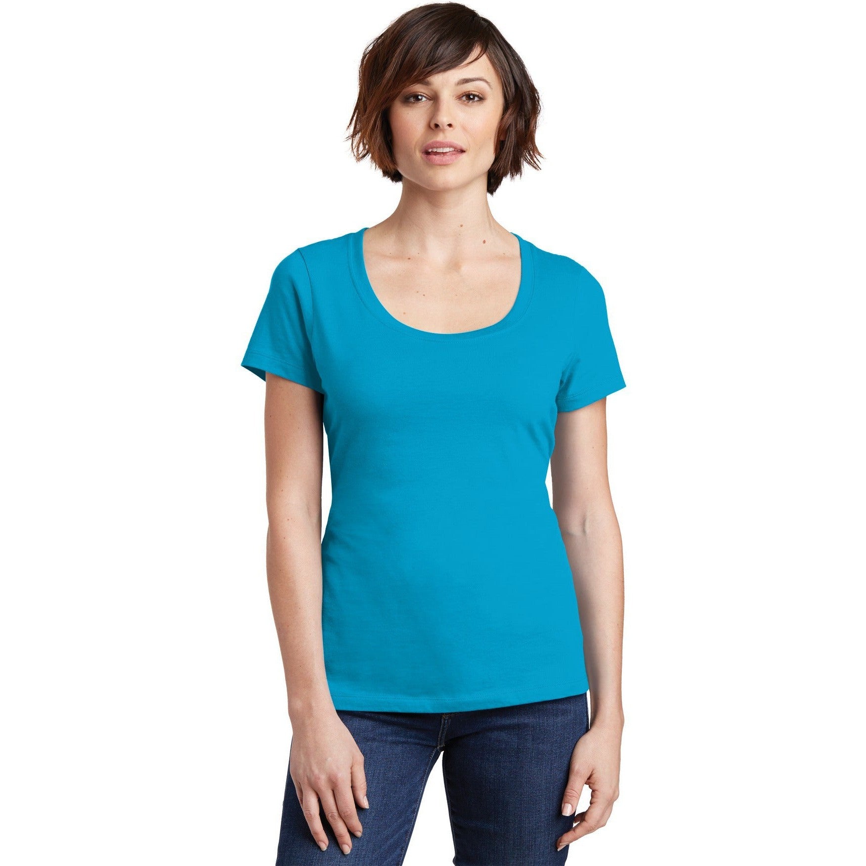 no-logo CLOSEOUT - District Women's Perfect Weight Scoop Tee-District-Bright Turquoise-XS-Thread Logic