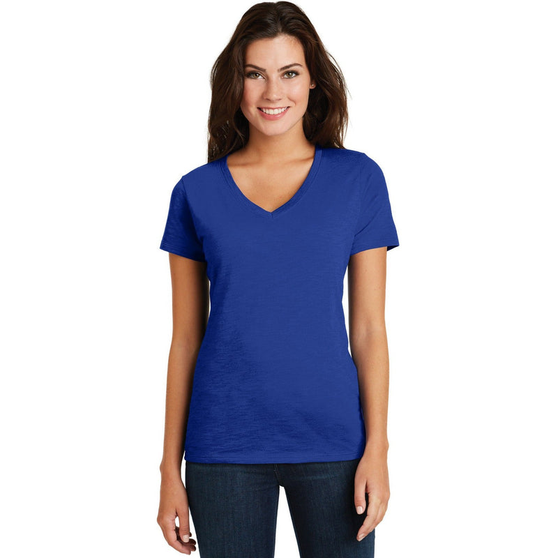 no-logo CLOSEOUT - District Women's Super Slub V-Neck Tee-District-Deep Royal-XS-Thread Logic